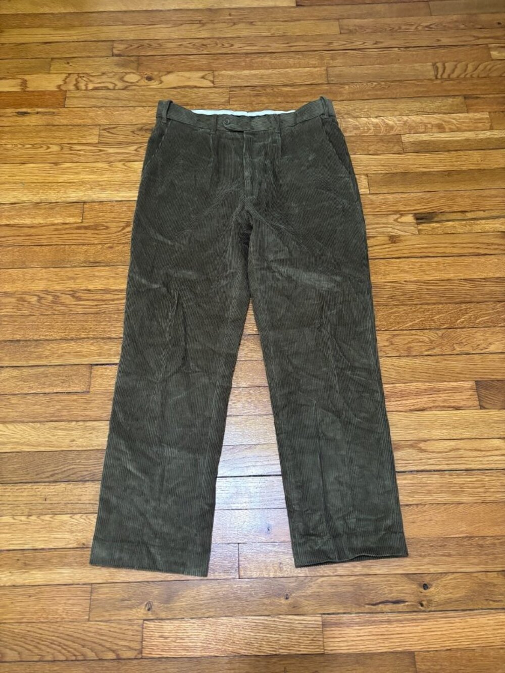 Peter Christian Mens Corduroy Pants Size 36x29 Green 100% Cotton Pleated Trouser